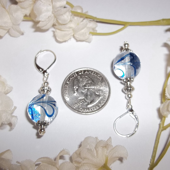 Clear & Navy Blue Earring Set Dangle Drop Fashion Jewelry Accessory Beaded 6863 - Picture 8 of 10